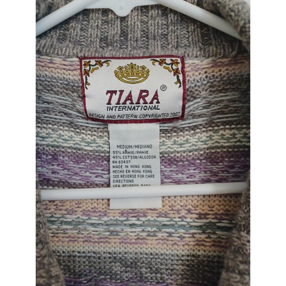 Tiara International Striped Nordic Fair Isle Full Zip Cardigan M Purple Gray Y2K - Picture 3 of 9